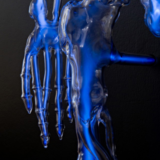 Illustration for article titled This life-size glass skeleton is illuminated by krypton